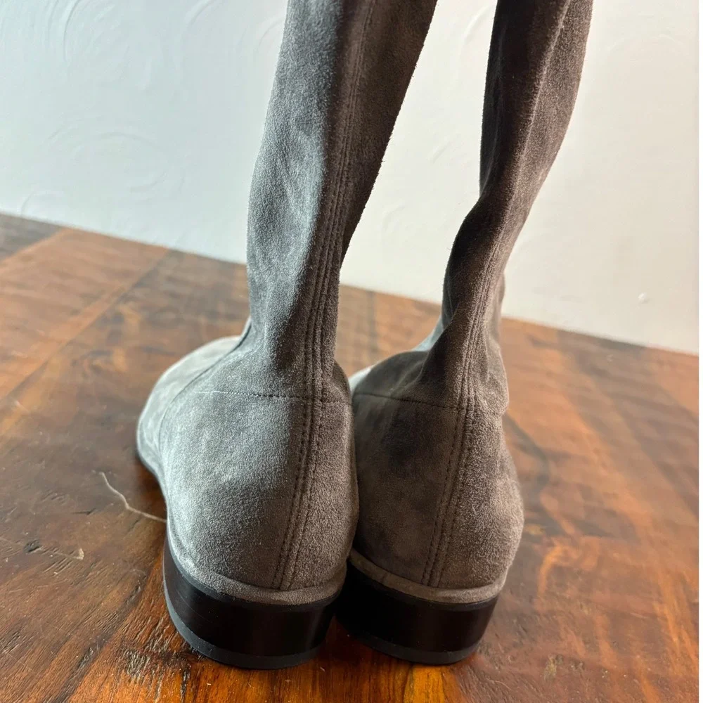 Stuart Weitzman Lowland Grey Suede Over The‎ Knee Tie Back Boots Size 9M Spain